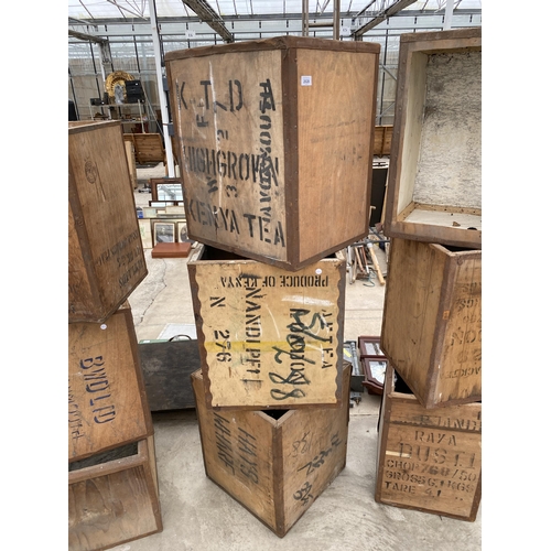 2028 - THREE VINTAGE WOODEN TEA CHESTS