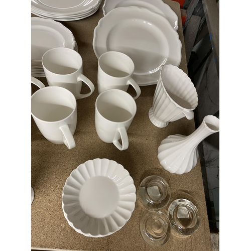 1086 - A QUANTITY OF WHITE DINNERWARE TO INCLUDE PLATES, BOWLS, CUPS, ETC