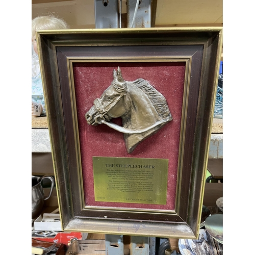 1093 - THREE WALL PLAQUES OF 3-D HORSES HEADS TO INCLUDE THE SHIRE HORSE, THE ARAB AND THE STEEPLECHASER