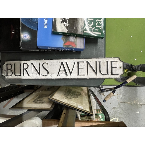 1104 - A METAL 'BURNS AVENUE' SIGN 83CM X 13CM