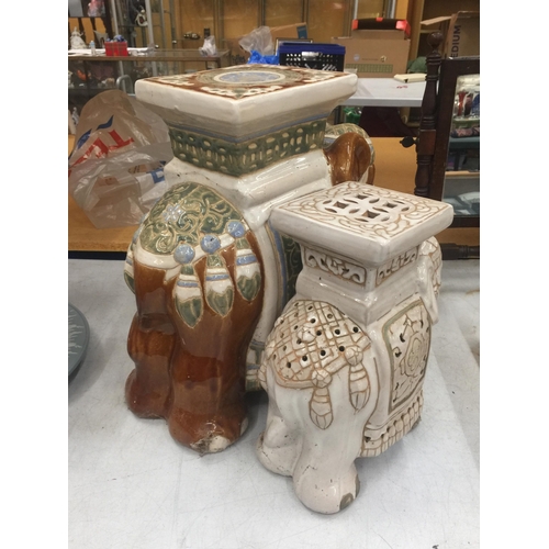 72 - TWO LARGE CERAMIC ELEPHANT PLANT STANDS/SEATS