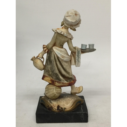 768 - A VINTAGE SIMONELLI SERVING GIRL FIGURINE ITALY ON A GENUINE CARRARA MARBLE STAND