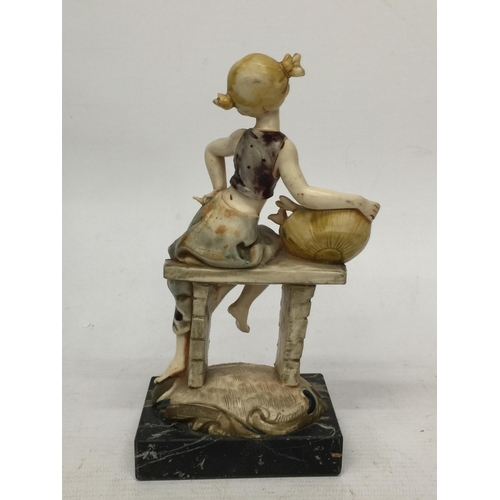 769 - A SIMONELLI GIRL FIGURINE WITH A BASKET OF FISH ON A GENUINE CARRARA MARBLE BASE