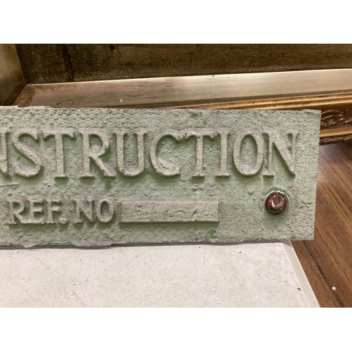 1126 - A METAL 'FURNACE CONSTRUCTION', MANCHESTER SIGN, 40CM X 8CM