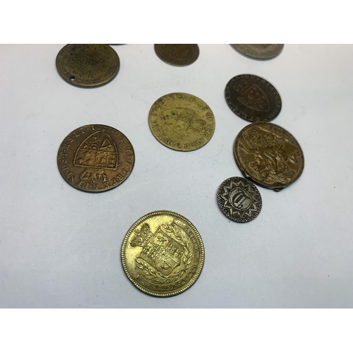 322 - FOURTEEN VARIOUS FOREIGN COINS AND TOKENS