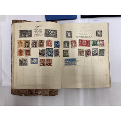 330 - A VINTAGE STAMP ALBUM WITH BRITISH AND WORLDWIDE STAMPS AND TWO FURTHER SMALLER ALBUMS