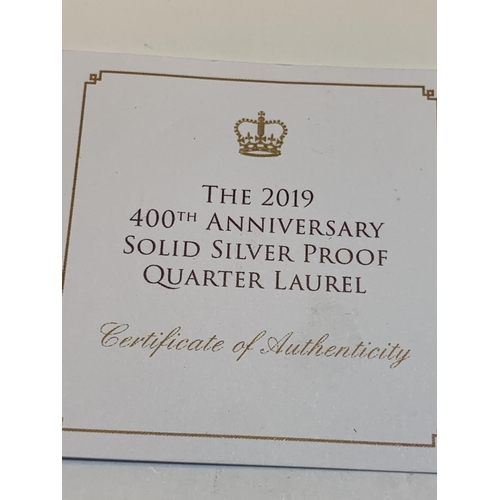 425 - A JUBILEE MINT 2019 TDC 1/4 LAUREL , SILVER COIN