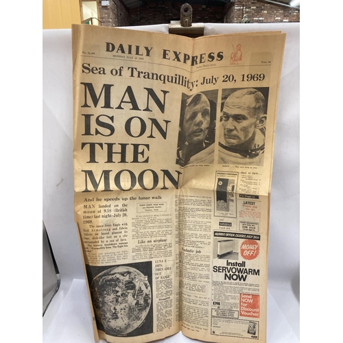 469 - THE DAILY EXPRESS PRODUCED 21ST JULY 1969 AFTER THE MOON LANDING, VINTAGE POSTCARDS AND A STAMP COLL... 