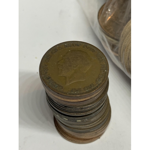 487 - A LARGE QUANTITY OF ONE PENNYS DATING BACK TO 1860 AND A STACK OF HALF PENNYS