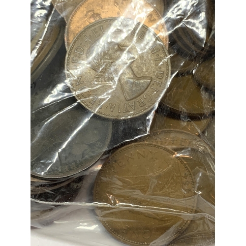 487 - A LARGE QUANTITY OF ONE PENNYS DATING BACK TO 1860 AND A STACK OF HALF PENNYS