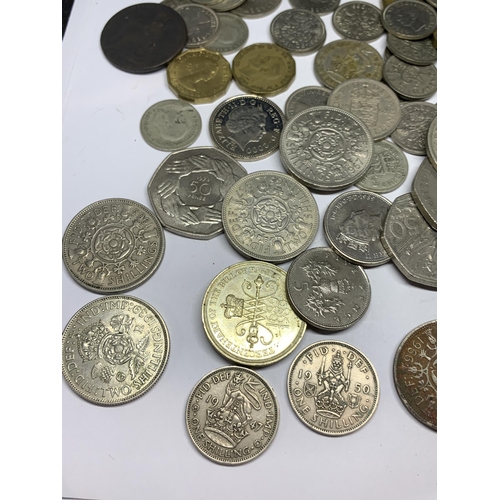 488 - A LARGE QUANTITY OF UK COINS TO INCLUDE SHILLINGS, TWO SHILLINGS, SIXPENCES, THREE PENCES ETC