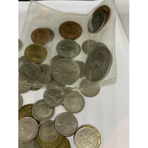 488 - A LARGE QUANTITY OF UK COINS TO INCLUDE SHILLINGS, TWO SHILLINGS, SIXPENCES, THREE PENCES ETC