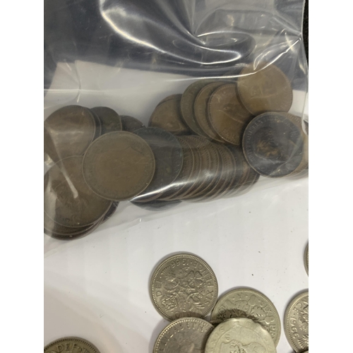 488 - A LARGE QUANTITY OF UK COINS TO INCLUDE SHILLINGS, TWO SHILLINGS, SIXPENCES, THREE PENCES ETC