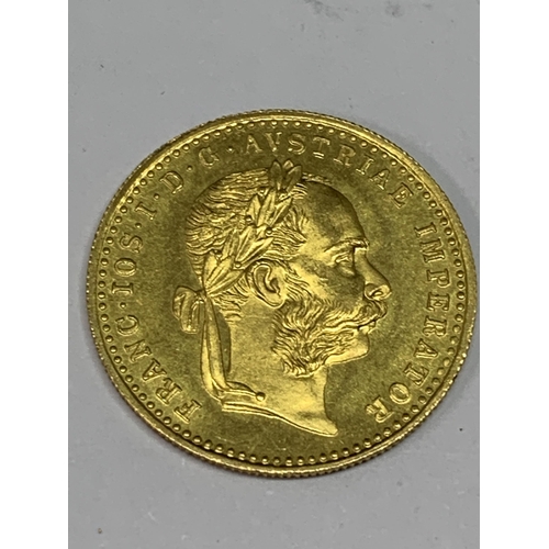 496 - A 1915 AUSTRIAN GOLD DUCAT GROSS WEIGHT 3.5 GRAMS