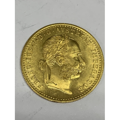 497 - A 1915 AUSTRIAN GOLD DUCAT GROSS WEIGHT 3.5 GRAMS