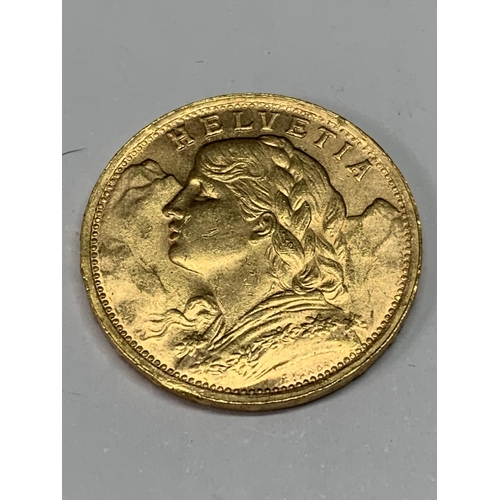 500 - A 1935 GOLD SWISS FRANC GROSS WEIGHT 6.45 GRAMS