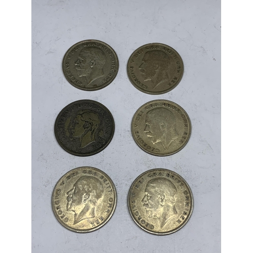 506 - SIX UK HALF CROWNS DATED 1921 - 1941