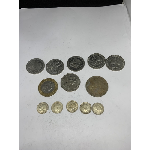 507 - THIRTEEN VARIOUS COINS TO INCLUDE TWI 1918 THREE PENCES, FIVE GERMAN COMMEMORATIVE COINS ETC