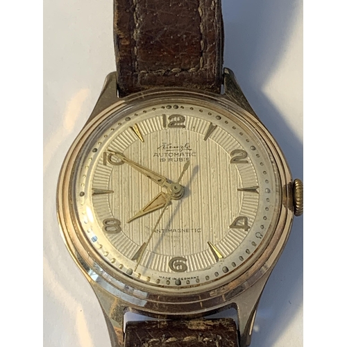 516 - A VINTAGE KIENZLE AUTOMATIC 19 RUBIS ANTIMAGNETIC WRIST WATCH WITH BROWN LEATHER STRAP SEEN WORKING ... 