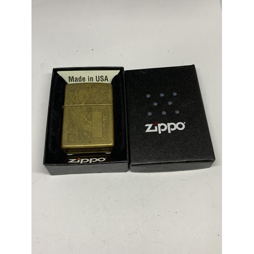 77 - A BRASS ZIPPO LIGHTER IN ORIGINAL PRESENTATION BOX