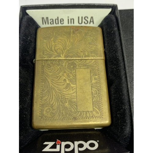 77 - A BRASS ZIPPO LIGHTER IN ORIGINAL PRESENTATION BOX