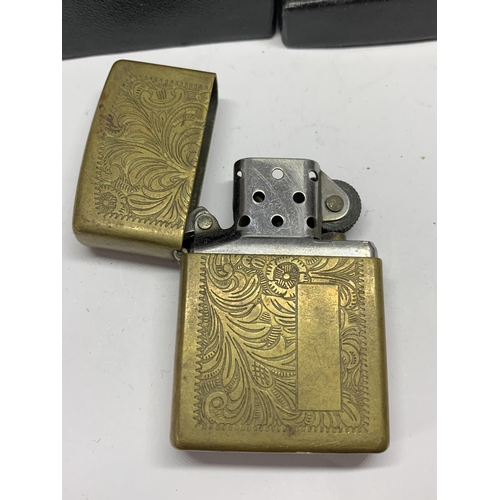 77 - A BRASS ZIPPO LIGHTER IN ORIGINAL PRESENTATION BOX