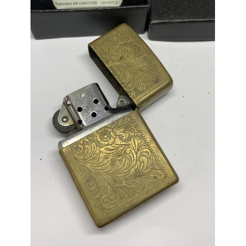 77 - A BRASS ZIPPO LIGHTER IN ORIGINAL PRESENTATION BOX