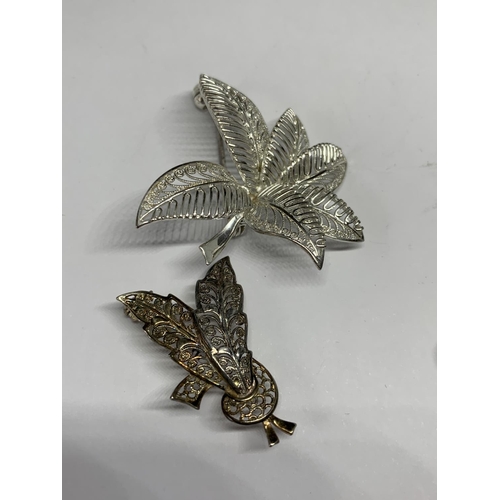 646 - FOUR SILVER LEAF DESIGN BROOCHES