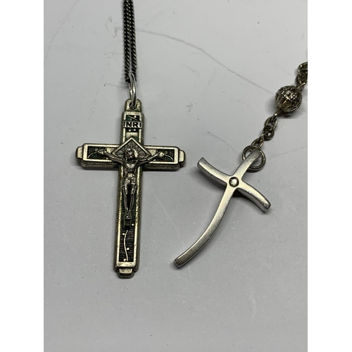 683 - SILVER ROSARY BEADS AND A SILVER CRUCIFIX NECKLACE