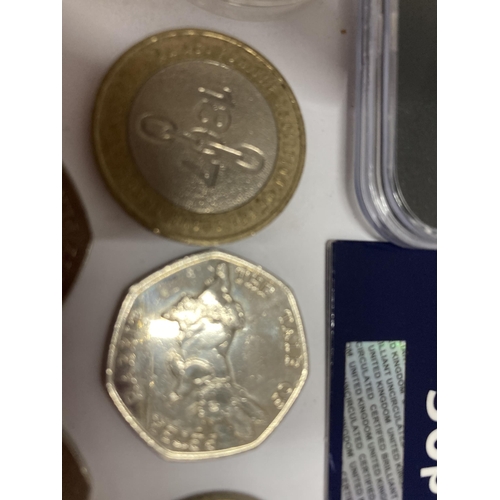 436 - UK SIXTEEN 50P COINS PLUS THREE £2 COINS