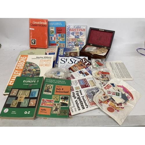 483 - VARIOUS ITEMS TO INCLUDE TWO STANLEY GIBBONS STAMP BOOKS 1995 - 2001, FIVE STAMP MAGAZINES, SIX STAM... 