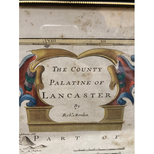 88 - A VINTAGE ROBERT MORDEN MAP - THE COUNTY PALATINE OF LANCASTER, FRAMED