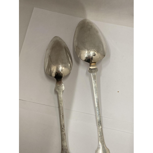 94 - TWO CONTINENTAL SILVER BASTING SPOONS ONE ENGRAVED 1865 GROSS WEIGHT 288.2 GRAMS