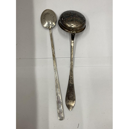 96 - TWO SILVER SPOONS TO INCLUDE A SUGAR SIFTER GROSS WEIGHT GROSS WEIGHT 63.5GRAMS