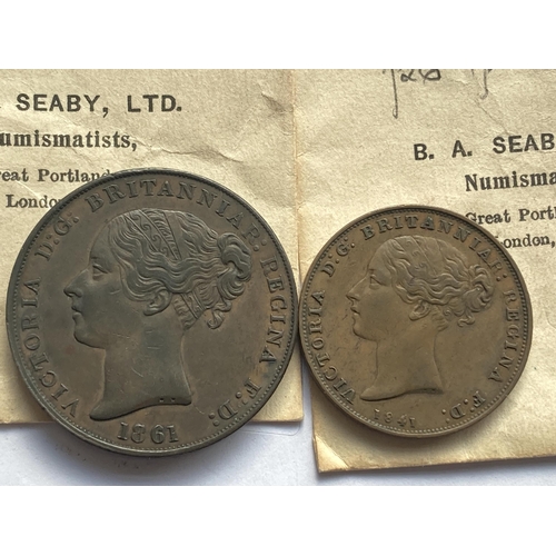 361A - TWO JERSEY COINS TO INCLUDE A 1861 1/13 SHILLING AND A 1841 1/26 SHILLING , BOTH FINE CONDITION