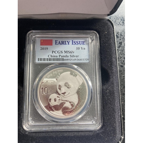 344A - CHINA 2019, 10YN PANDA SILVER COIN BOXED WITH COA