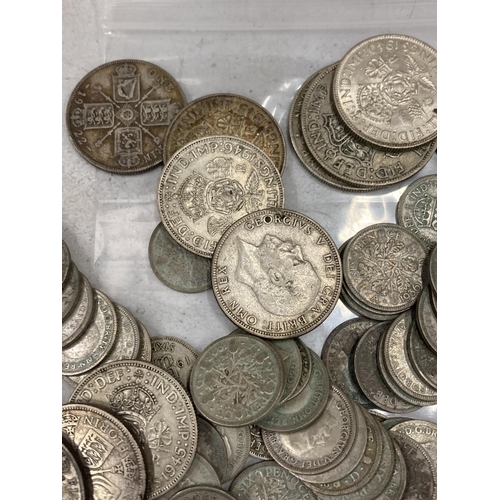 409A - A LARGE QUANTITY OF BRITISH COINS 1921 - 1946 TO INCLUDE FLORINS, HALF CROWNS, THREE PENCES, SHILLIN... 