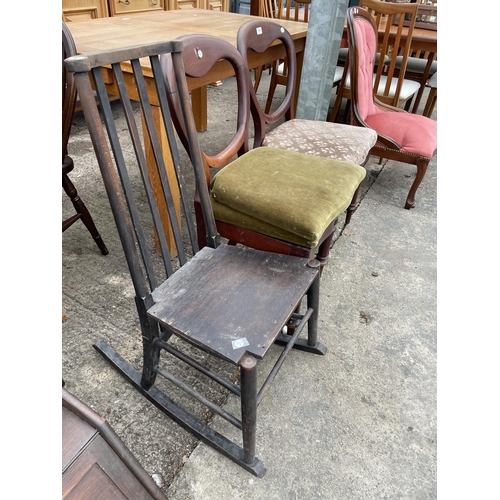 2955 - TWO VICTORIAN BALLOON BACK CHAIRS AND BEECH ROCKING CHAIR