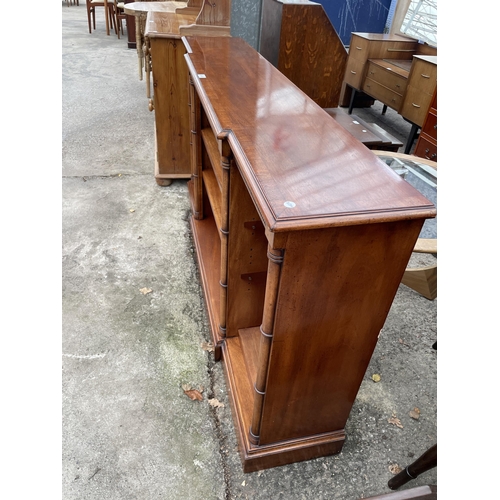 2957 - A 19TH CENTURY STYLE MAHOGANY AND CROSSBANDED BREAKFRONT OPEN BOOKCASE, 62