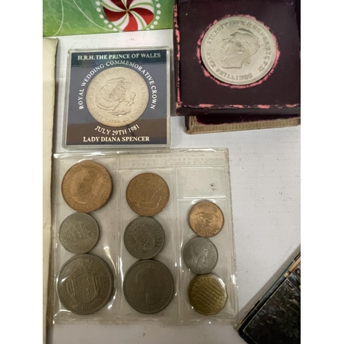 439A - A QUANTITY OF ITEMS TO INCLUDE FOREIGN COINS, BRITISH COINS, COMMEMORATIVE CROWNS, POSTCARDS, MEDALS... 