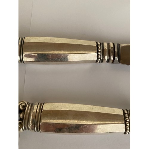 4 - AN ART DECO GEORG JENSEN STERLING SILVER TWO PIECE MEAT CARVING SET IN THE ACORN PATTERN - COMPRISIN... 