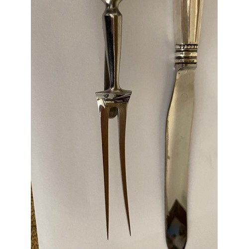 4 - AN ART DECO GEORG JENSEN STERLING SILVER TWO PIECE MEAT CARVING SET IN THE ACORN PATTERN - COMPRISIN... 