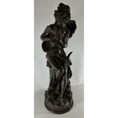 3 - A BELIEVED ALBERT-ERNEST CARRIER-BELLEUSE (1824-1887) LARGE BRONZE MODEL OF A LADY HOLDING TWO BIRDS... 