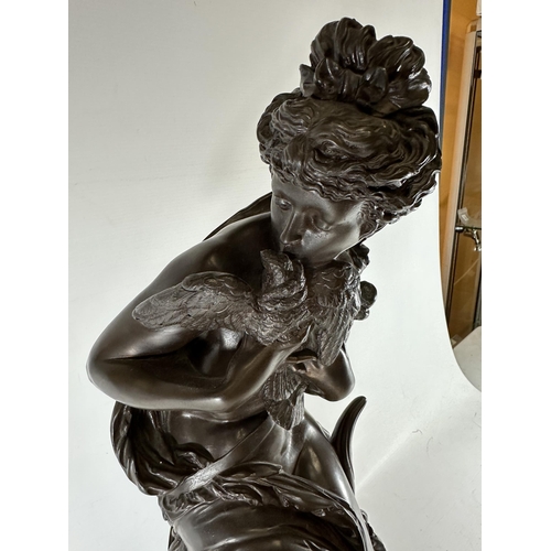 3 - A BELIEVED ALBERT-ERNEST CARRIER-BELLEUSE (1824-1887) LARGE BRONZE MODEL OF A LADY HOLDING TWO BIRDS... 