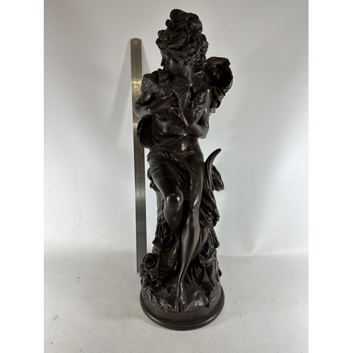 3 - A BELIEVED ALBERT-ERNEST CARRIER-BELLEUSE (1824-1887) LARGE BRONZE MODEL OF A LADY HOLDING TWO BIRDS... 