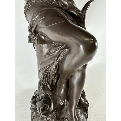 3 - A BELIEVED ALBERT-ERNEST CARRIER-BELLEUSE (1824-1887) LARGE BRONZE MODEL OF A LADY HOLDING TWO BIRDS... 