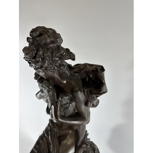 3 - A BELIEVED ALBERT-ERNEST CARRIER-BELLEUSE (1824-1887) LARGE BRONZE MODEL OF A LADY HOLDING TWO BIRDS... 