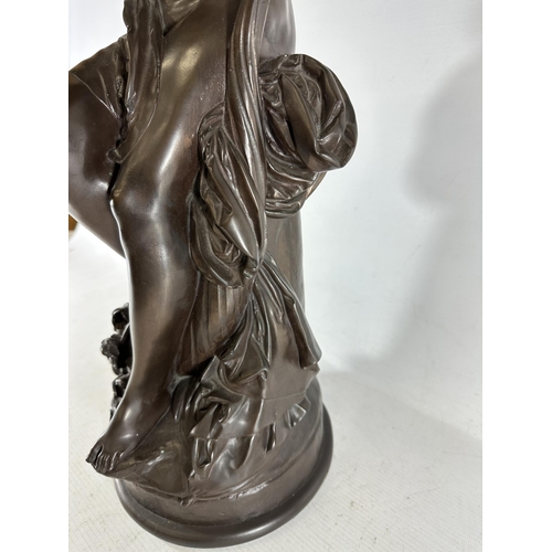 3 - A BELIEVED ALBERT-ERNEST CARRIER-BELLEUSE (1824-1887) LARGE BRONZE MODEL OF A LADY HOLDING TWO BIRDS... 