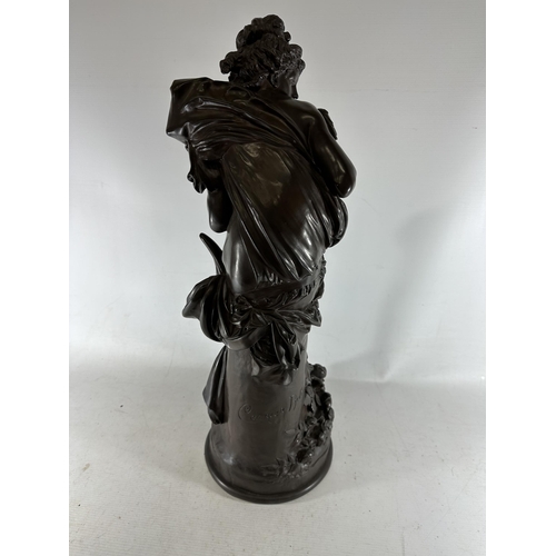 3 - A BELIEVED ALBERT-ERNEST CARRIER-BELLEUSE (1824-1887) LARGE BRONZE MODEL OF A LADY HOLDING TWO BIRDS... 