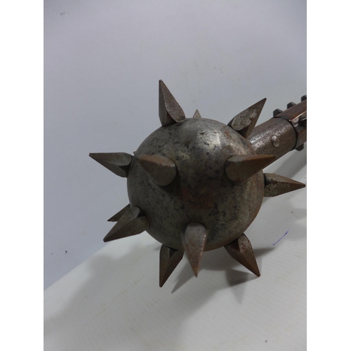 347 - A LARGE AND HEAVY METAL AND WOOD MACE CLUB, THE HEAD WITH SPIKES, LENGTH 52CM